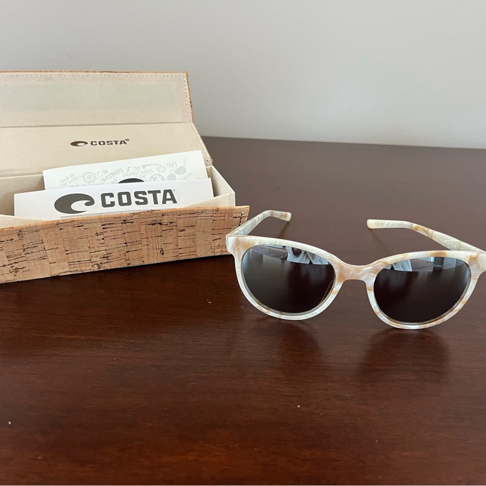 Costa Isla Shiny Shell Sunglasses with Copper Silver Mirror Polarized Glass lens